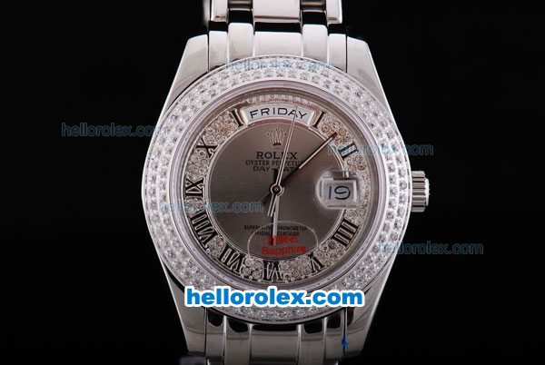 Rolex Day-Date Oyster Perpetual Automatic Diamond Bezel with Grey Dial and Roman Marking-Small Calendar - Click Image to Close